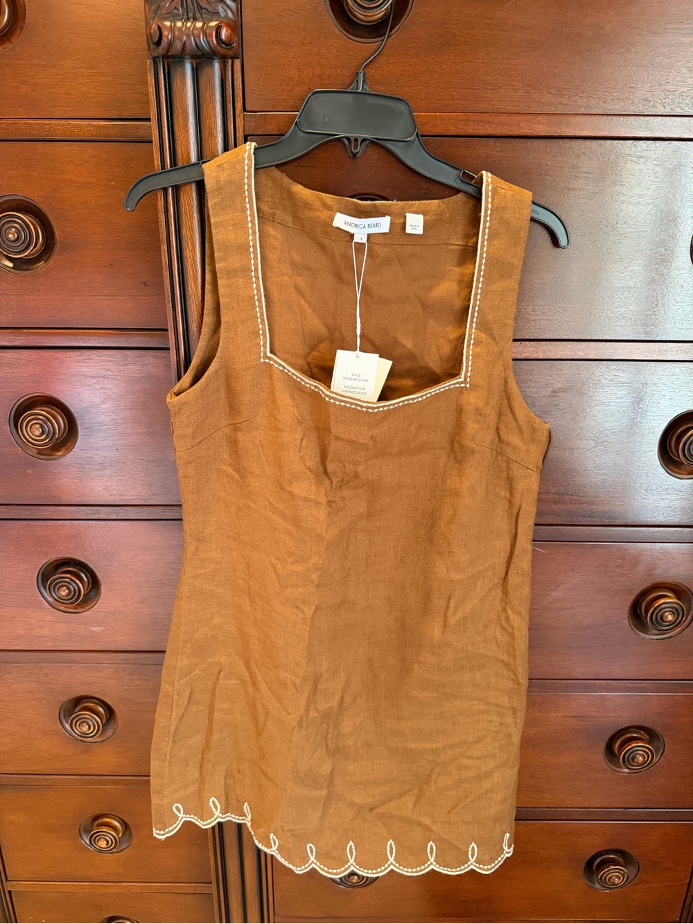 Veronica Beard Rust Brown Linen-Blend Sleeveless Mini Dress